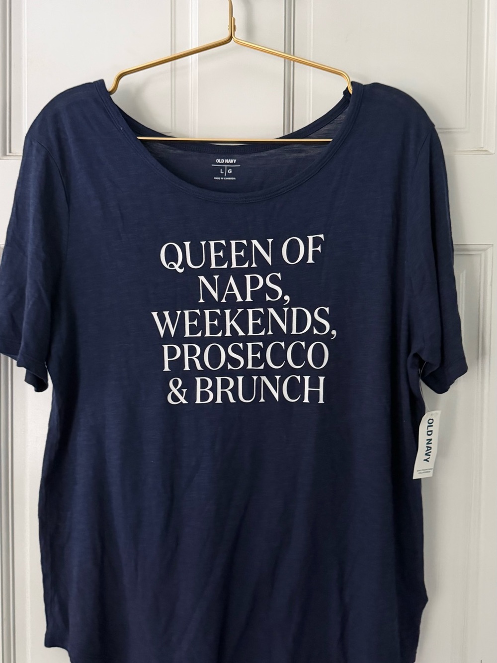Old Navy Navy GraphicTee 'Queen of Naps, Weekends, Prosecco & Brunch' Size Large